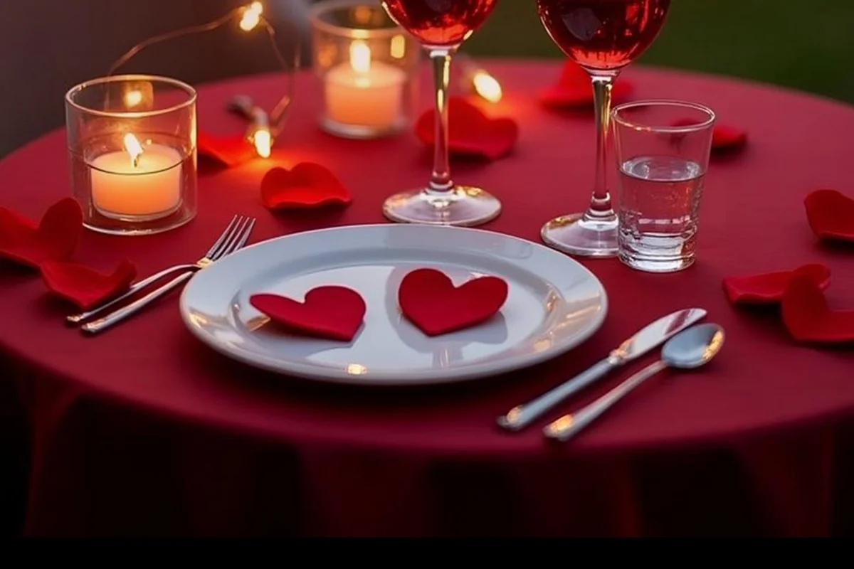 Candle-lit table setting from a rooftop campaign