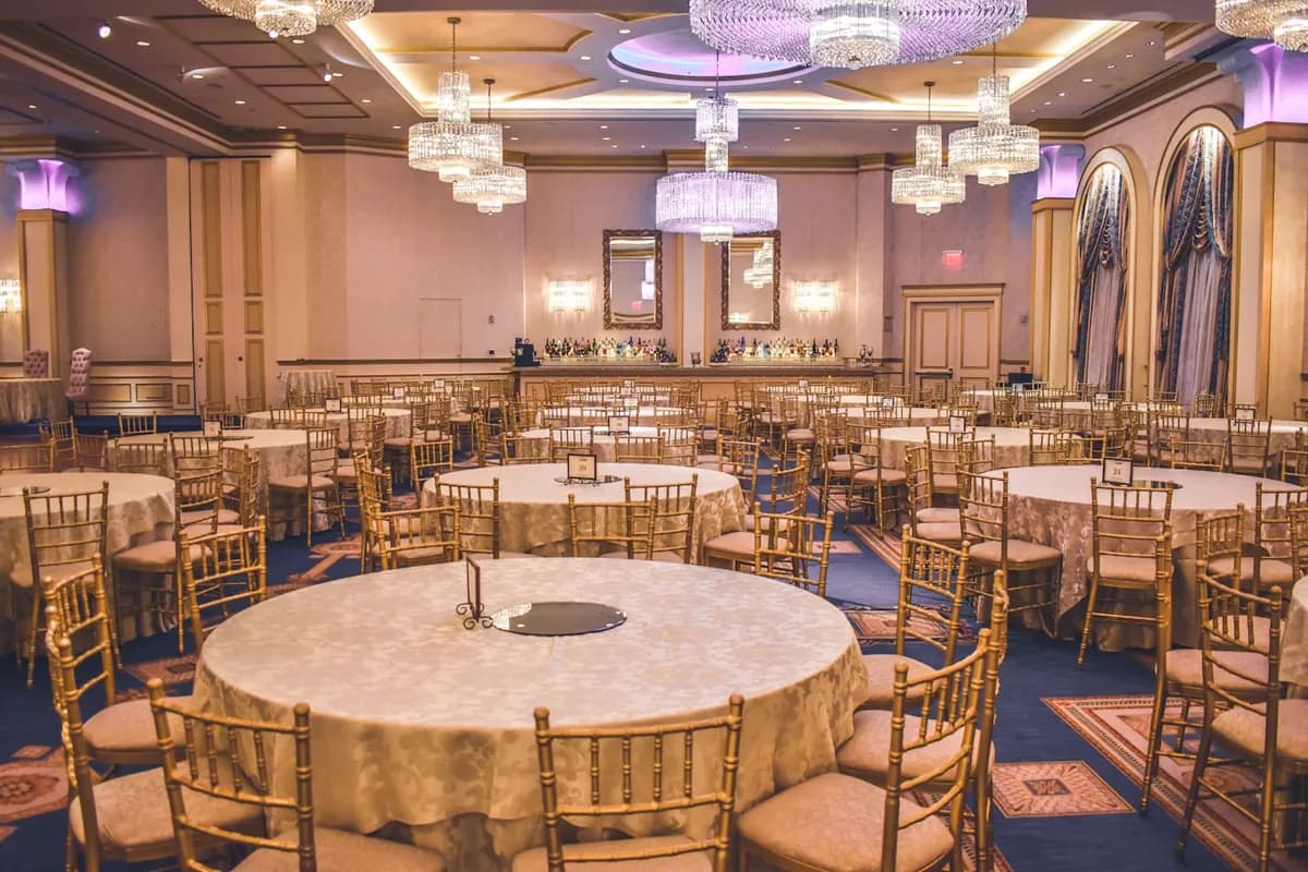 Banquet hall laid out ahead of an event