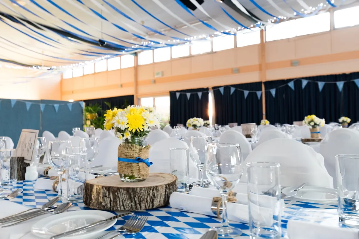 Wedding tables dressed at a resort venue